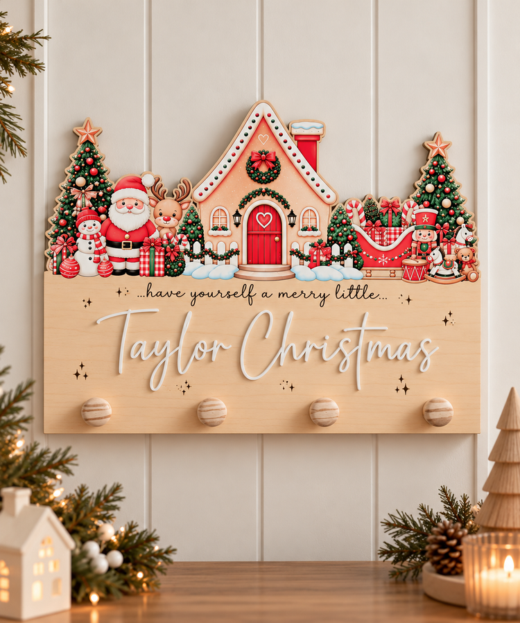 Christmas Scene Printed Stocking Hanger- Red Design