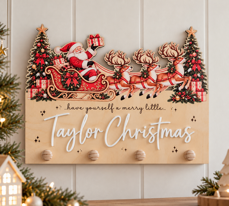 Santa Sleigh Printed Stocking Hanger - Red Design