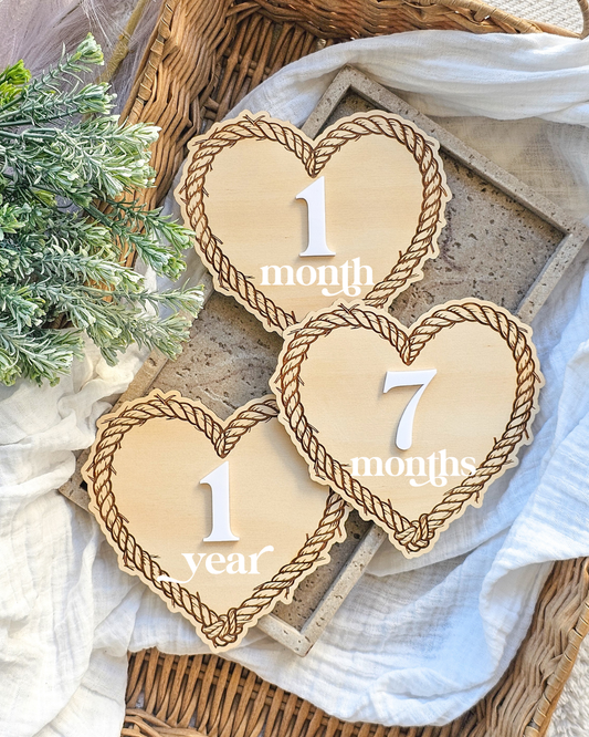 Interchangeable Milestone Plaques - Heart Rope Border Design