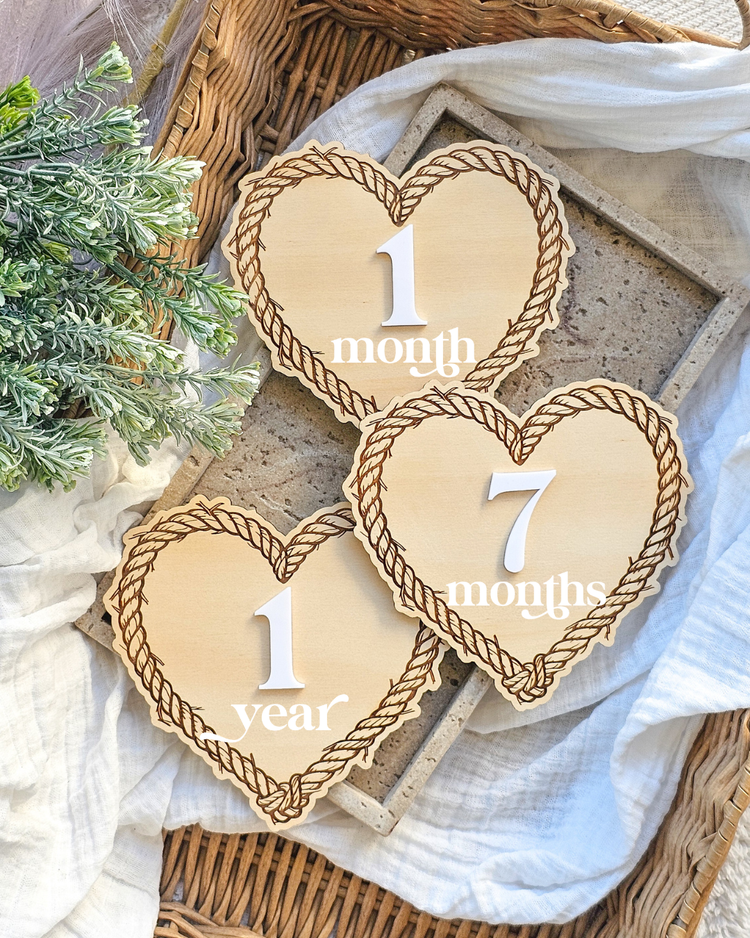Interchangeable Milestone Plaques - Heart Rope Border Design