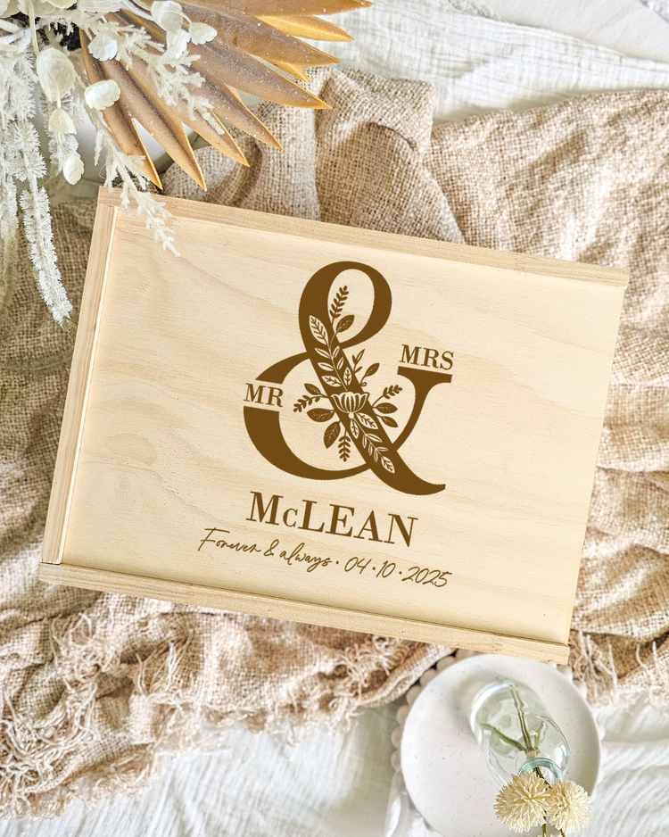 Wedding Wooden Keepsake Box - Floral Design