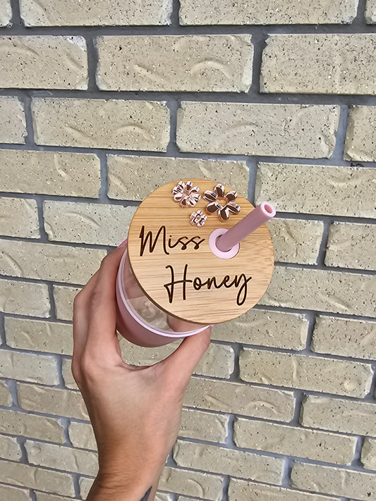 Pink glass tumbler - miss honey