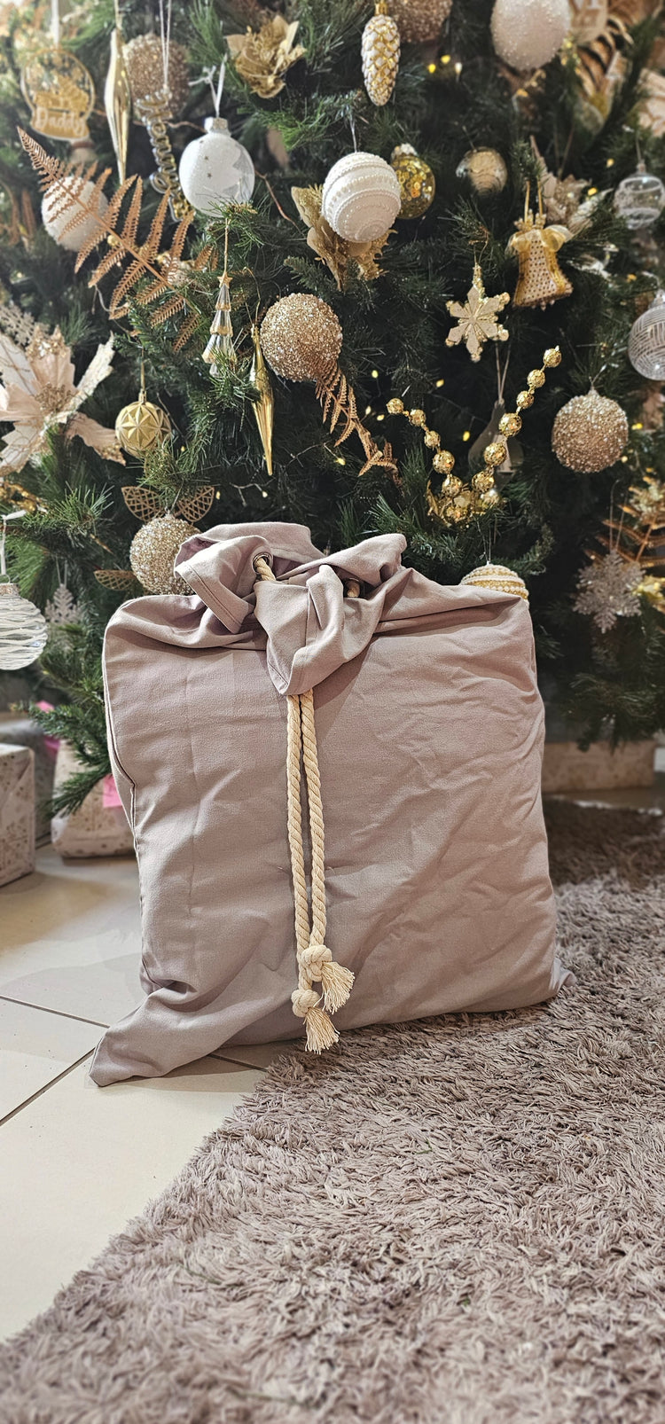 Grey linen christmas sack