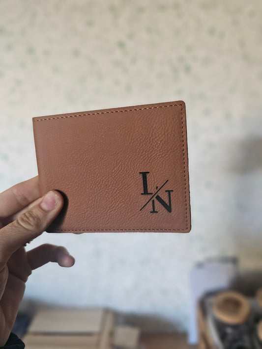 L N initial brown leather wallet