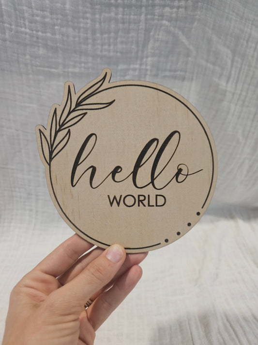 Hello world leaf wreath plaque - OM