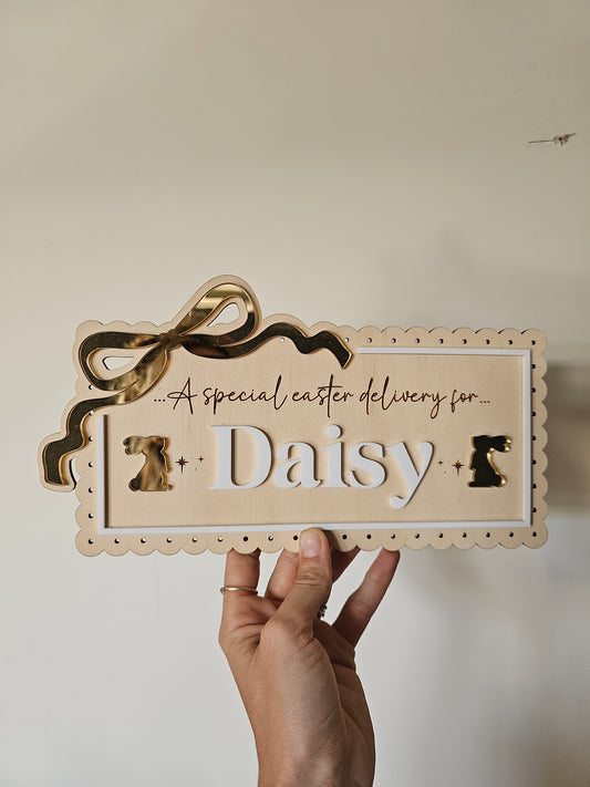 Vintage bow rectangle plaque crate - Daisy