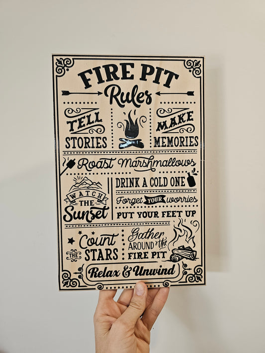Fire pit rules sign