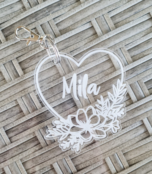 Floral Heart Engraved Keyring