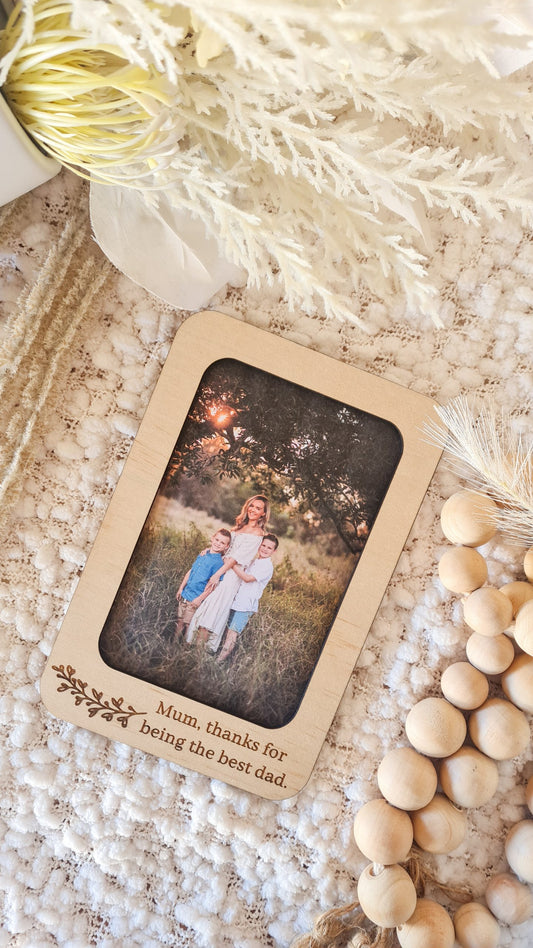Fridge photo frame – Engraved timber with magnet