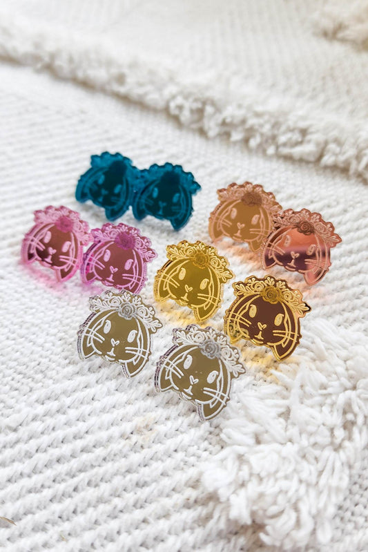 Flower Crown Bunny - Mirror Acrylic Earring