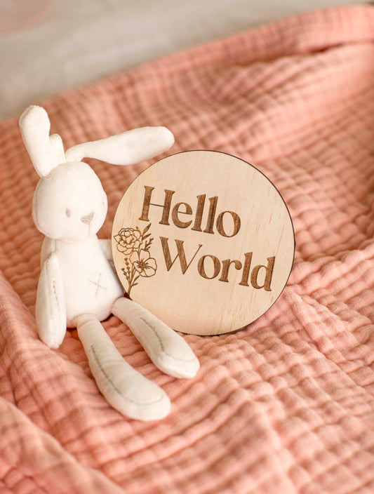 Hello World with Bouquet Round Plaque