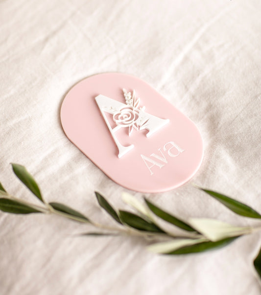 Acrylic Floral Letter Announcement Plaque - Acrylic Oval